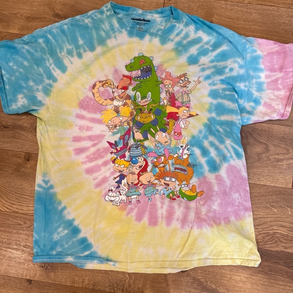 Nickelodeon Tie Dye T Shirt Adult Size L Rugrats Ren & Stimpy Hey Arnold 90s Y2K